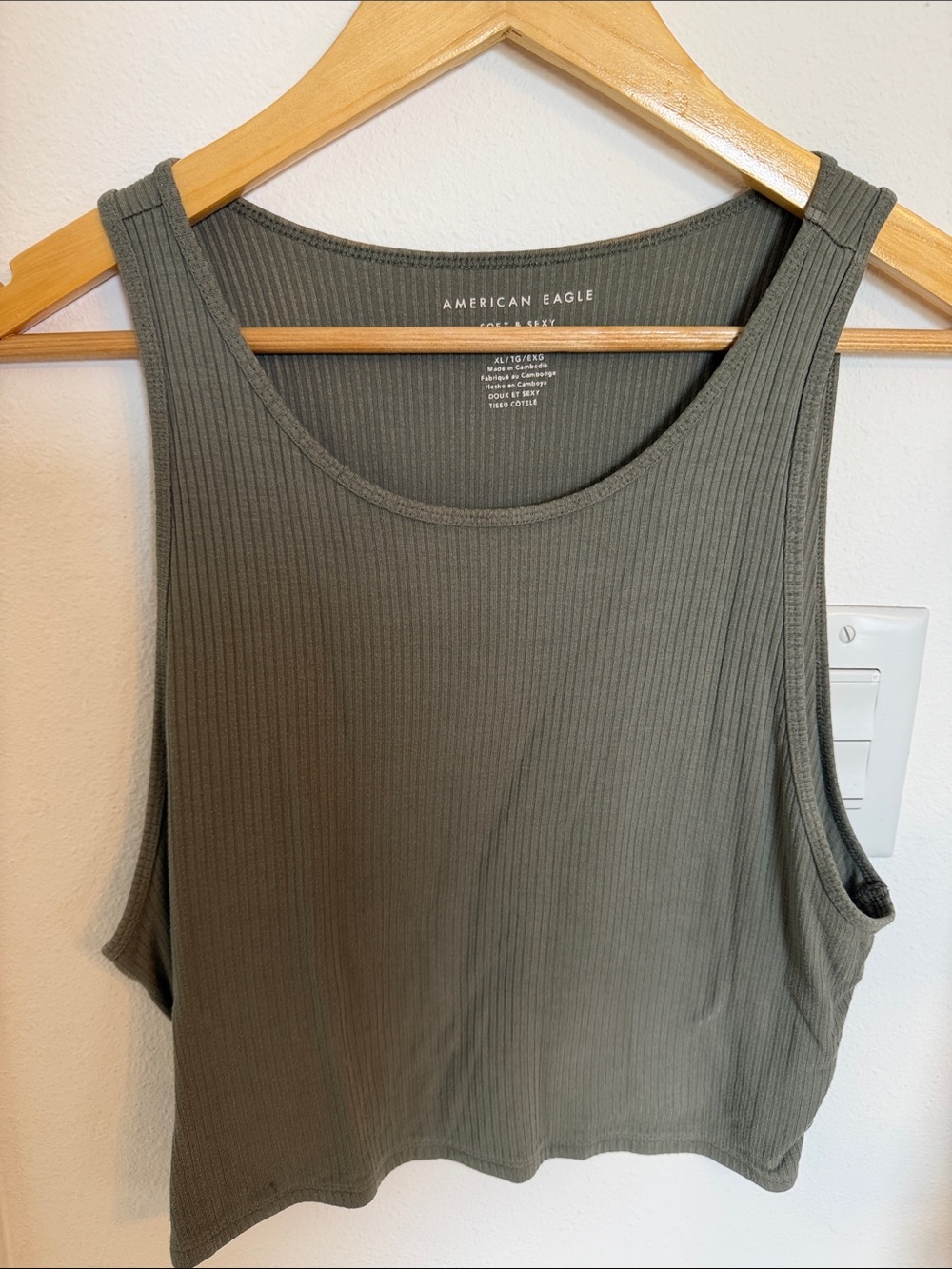 American Eagle Outfitters Ribbed Crop Tank - Olive